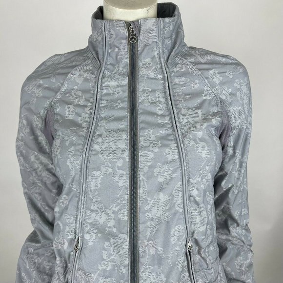 Lululemon Run Travel to Track Jacket Floral Jacquard Fossil Gray Lined Women 4 - Picture 6 of 12